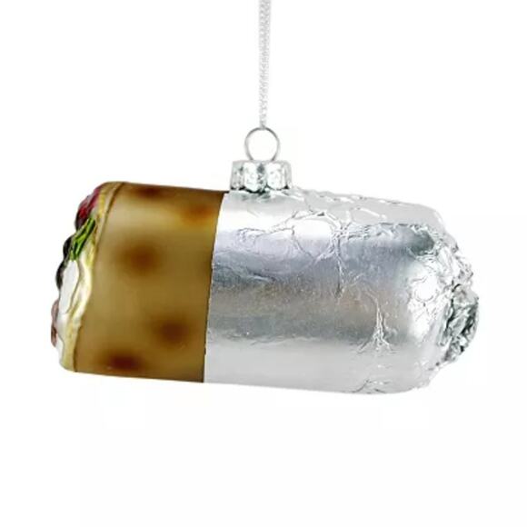 Chipotle Wrapped Stuffed Burrito Glass Christmas Ornament - Picture 3 of 12